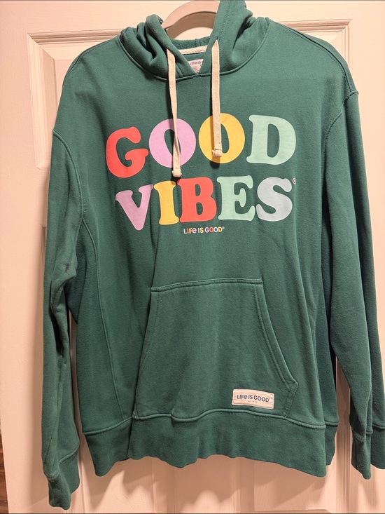 Life Is Good Sweaters - Life Is Good Women”s Forest Green Life is Good Hoodie with Multicolor Print